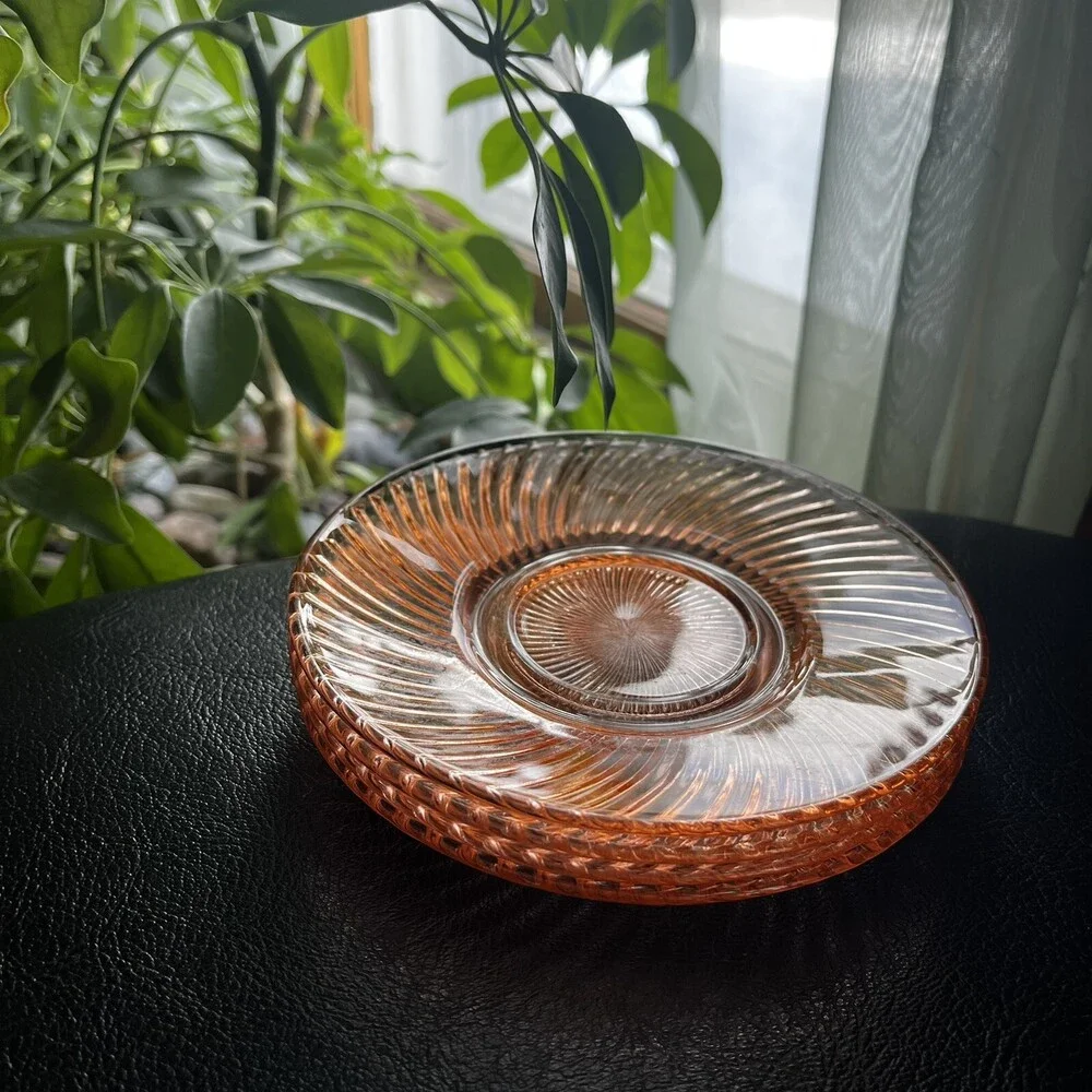 Set 4 VTG Pink Depression Glass Diana Swirl Federal 5.75